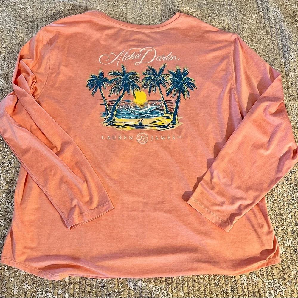 Lauren James Coral Tee with Palm Tree Design - Picture 4 of 11